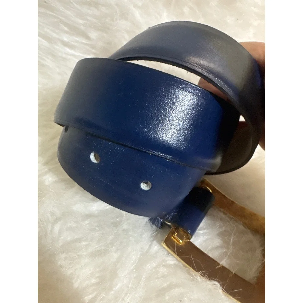 The Ritz Accessories Vintage Classy Belt Womens 26-29 Navy Blue Leather Gold